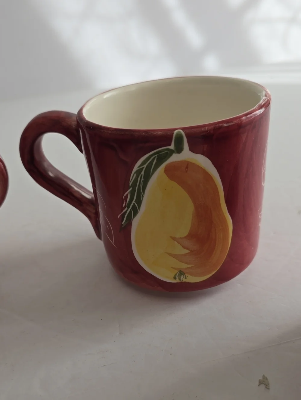 Vintage Pottery Barn Set Of 4 Pear Ceramic Coffee Mugs Handpainted Mexico